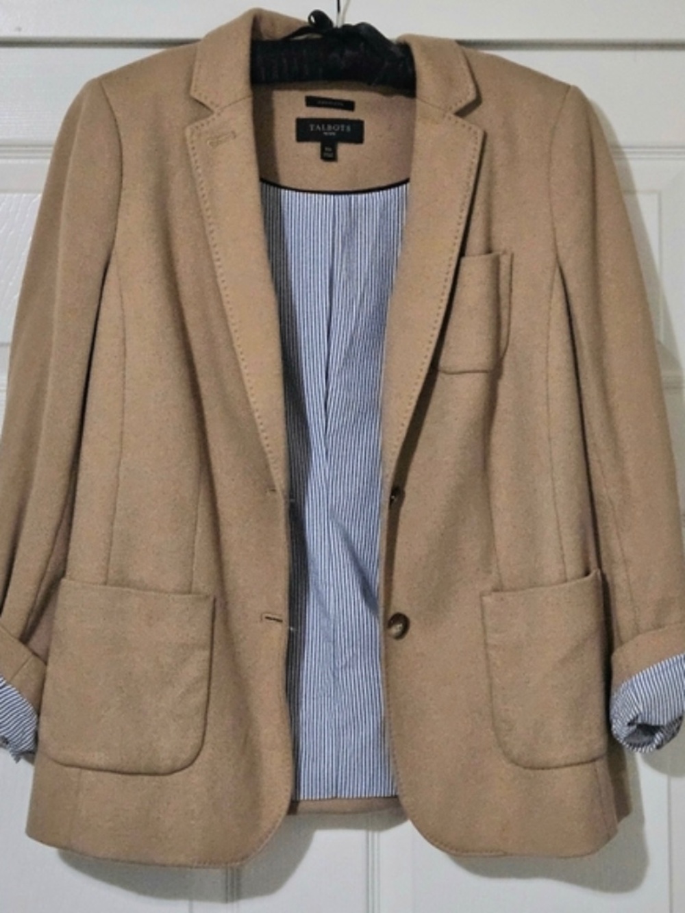 Talbots Tan Aberdeen Blazer with pinstripe lining 10 petite
